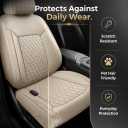 Beige Thick Nappa Leather Automotive Front Car Seat Covers Set of 2