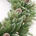 9Ft Pre-Lit Christmas Garland, Plug in, Green, 50 White Lights, Fireplace Stairs Mantle Door Indoor Outdoor, Decorated Pine Cone and Snow Style