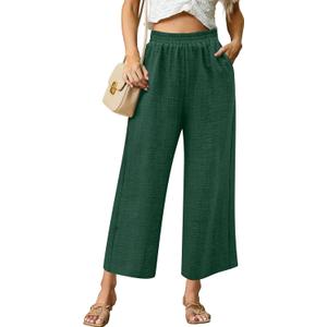 Womens Wide Leg Capri Pants Summer Palazzo Dressy Casual Pant Beach Loose High Waist Lounge Flowy Trouser with Pockets (Green, L)