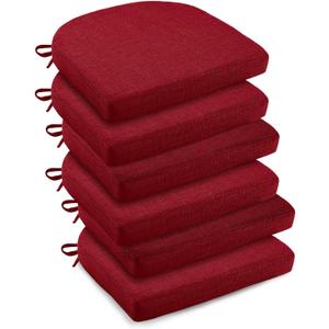 Downluxe Indoor Chair Cushions for Dining Chairs, Soft and Comfortable Textured Foam Kitchen Chair Pads with Ties and Non-Slip Backing, 16" x 16" x 2", Red, 6 Pack