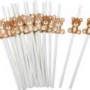 100 Pcs Bear Paper Straws Little Cutie Snowflake Disposable Drinking Paper Straws for Little Cutie Baby Shower Decorations Supplies Birthday Party Decorations, 0.24 x 7.76 Inch(Bear)