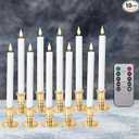 LED Flameless Window Candles with Remote Timer 10 PCS Battery Operated Flickering Taper Candle Lights with Removable Gold Candle Holders Best Gift for Xmas Wedding Home Dinner Decor