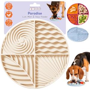 Awoo Paradise Silicone Dog & Cat Lick Mat & Slow Feeder with Suction Cups, Non-Slip, Dishwasher Safe, Extend Mealtime, Reduce Anxiety (Almond)