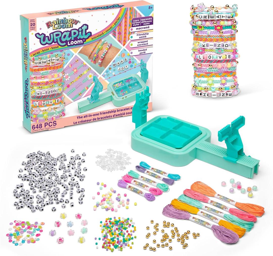 Rainbow Loom: Wrap it Loom Bracelet Maker - DIY Friendship String Bracelet Kit, 600 Beads, 4 Bracelet Styles, Jewelry Crafting Activity, Kids Ages 8+