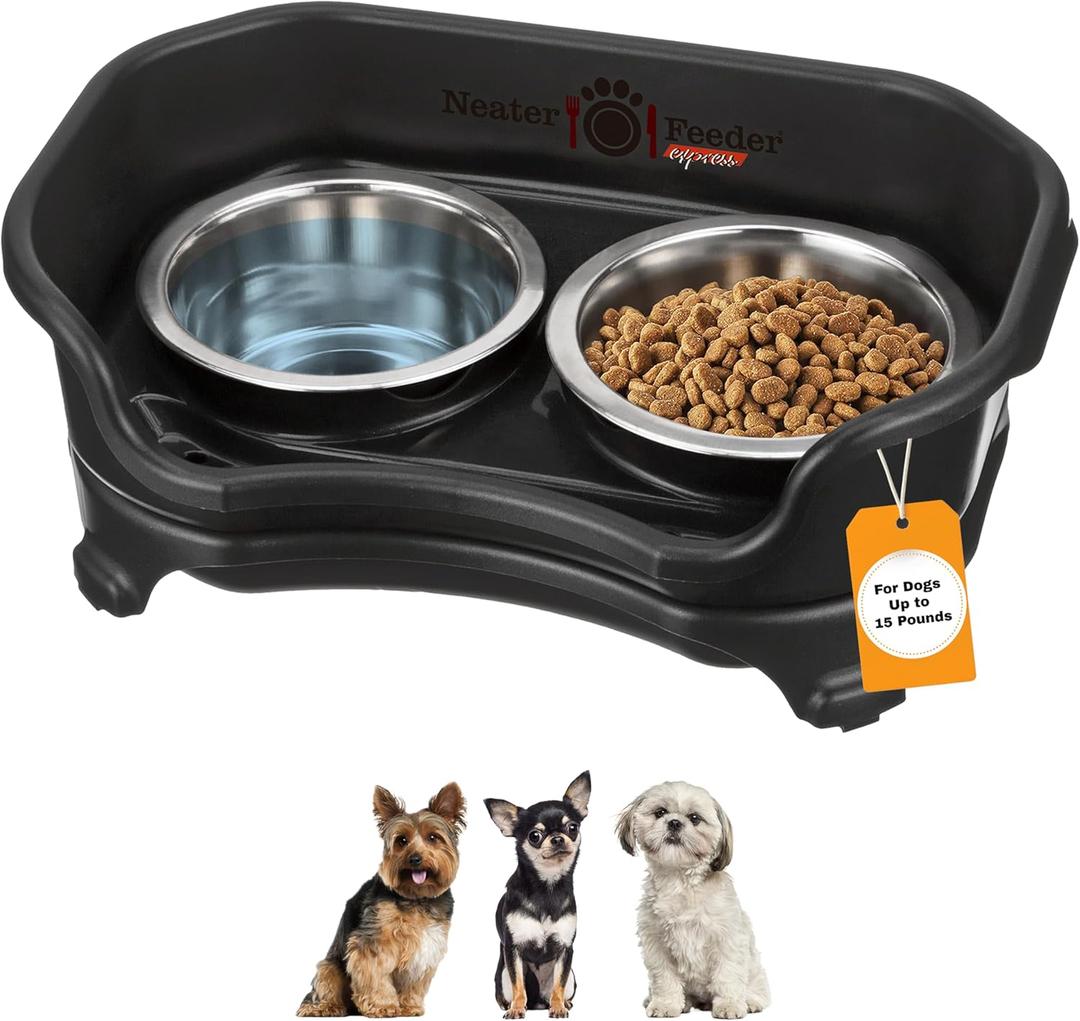 Neater Feeder Express Mess Proof Dog Bowls Elevated for Small Breeds Under 15 Lb, Made in USA, No Spill Raised Dog Food Bowl Stand, Stainless Steel Food and Water Bowl Set, Feeding Station, Black Neater Feeder Express Mess Proof Dog Bowls Elevated for Small Breeds Under 15 Lb, Made in USA, No Spill Raised Dog Food Bowl Stand, Stainless Steel Food and Water Bowl Set, Feeding Station, Black