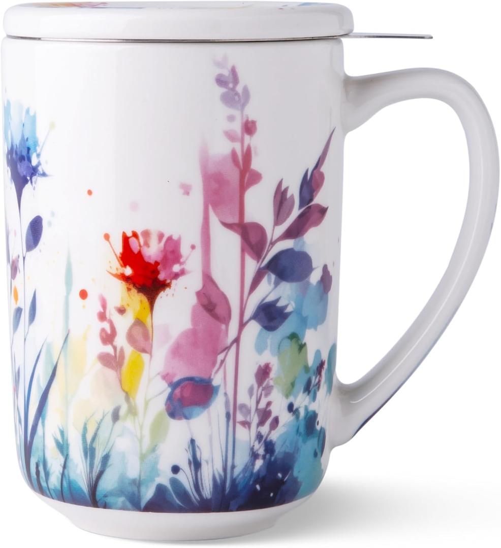 AmorArc Porcelain Tea Mug with Infuser and Lids, 18 Oz Large Cup Strainer with Bag Holder for Loose Leaf Tea, Steeping Coffee Mug for House-warming Wedding Birthday Gift (Sage)