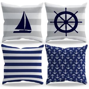 Navigation Sailboat Boat Helm Lighthouse Boat Anchor Throw Pillow Cover Pillowcase Farmhouse Navigation Theme 18x18 Inch Set Of 4 Decor For Home Bedroom Bathroom Guest Room Hotel Gifts For Sea Lover