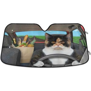 Cat Driving Car Windshield Sun Shade Fun Animal Cool Foldable UV Ray Sun Visor Protector Sunshade to Keep Your Vehicle Cool (55" x 27.6") (Multi Pattern 27)