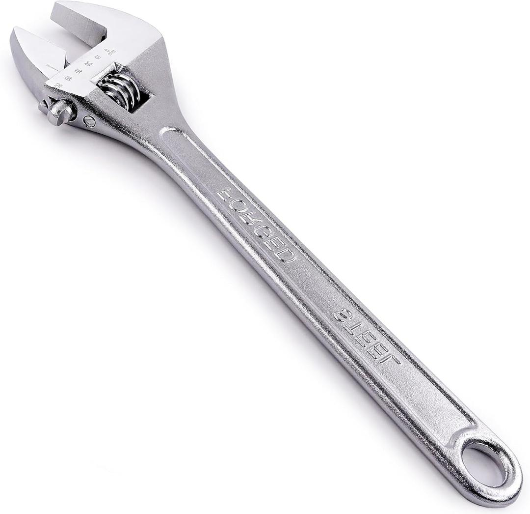 Navegando Adjustable Wrench, High Carbon Steel, 15 Inch Large Wrench  Drop Forged Steel, 47mm Max Opening, Metric & Imperial Scale, for Automotive, Plumbing, Industrial