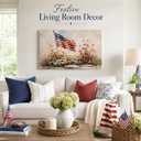 RIBNTAK Large American Flag Wildflower Canvas Art 24x36in, 4th of July Patriotic Paintings Prints Pictures, Vintage Farmhouse Wall Decor for Living Room, Bedroom & Home Decor, Made in USA