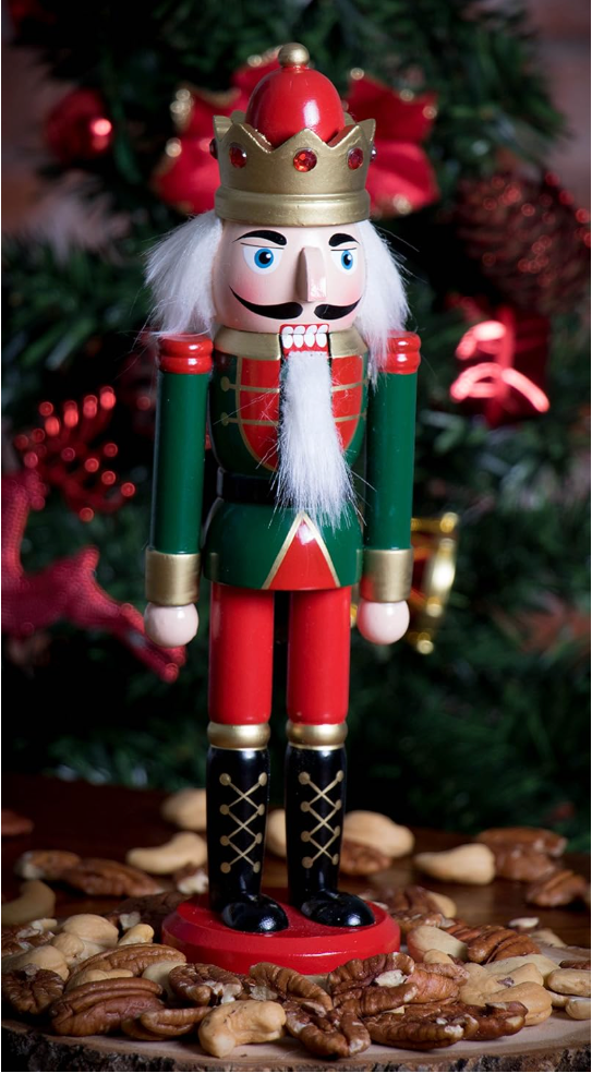 Clever Creations Red and Green King 10 Inch Traditional Wooden Nutcracker, Festive Christmas Décor for Shelves and Tables