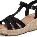 Luoika Women's Wide Width Wedge Sandals, Platform Ankle Strap Open Toe Espadrille Wedge Pump Heel Women's Sandals Concise Casual Summer Shoes. 23001,Black,11XW