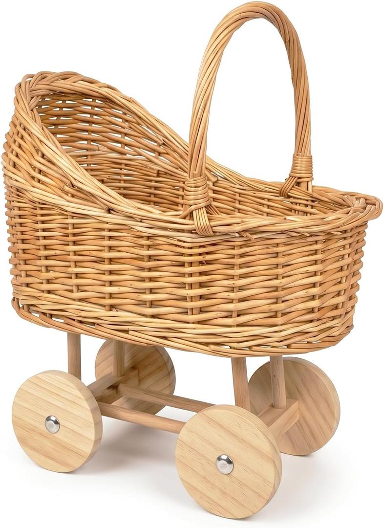 Wicker Carriage,Woven Rattan Stroller Shaped Flower Basket,Natural Willow BranchesUsed for Welcoming Infants, Wedding Parties, Home Decor, Floral Decoration(small)