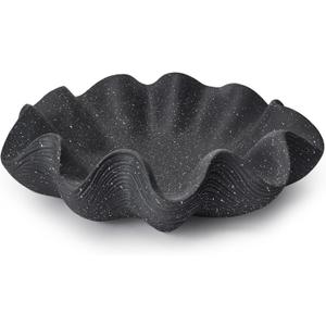 Scalloped Decorative Bowl Home Decor - 12.6" Modern Handicraft Large Shell Ruffle Decorative Fruit Bowl for Kitchen Counter, Chic Key Tray for Entryway Table, Starry Black