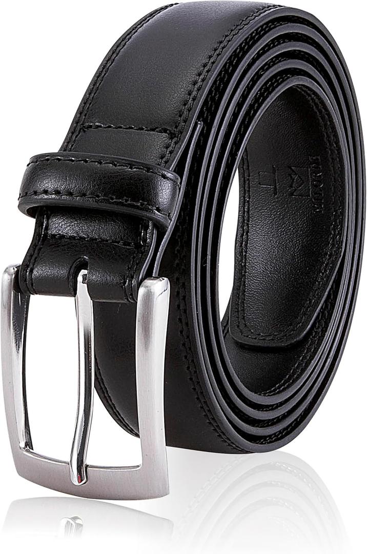 MILORDE Men's Genuine Leather Dress Belt, Handmade, 100% Cow Leather, Fashion & Classic Designs for Work Business and Casual (Black)