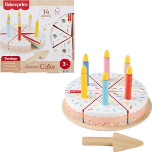 Fisher-Price Wood Pretend Play Toy Cake Set, 14-Piece Wooden Food Decorating & Serving Play for Preschool Kids Ages 3+ Years