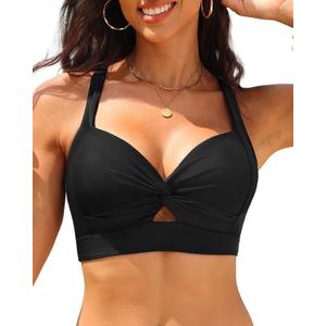 Bikini Tops for Women - Large Bust Swimsuit Top Only Knot Twist Full Coverage Bathing Suit 2025 (Black, XXL)