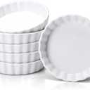 Taeochiy 8 Oz Creme Brulee Ramekins, Porcelain Ramekins Oven Safe, Round Tart Pan Mini Fluted Quiche Dishes, Set of 6, White