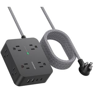 Power Strip Surge Protector 10 Ft Cord, HANYCONY Extension Cord Flat Plug with 8 Outlets 4 USB Ports(2 USB C), Wall Mount, Desk Charging Sation for Home Offcie