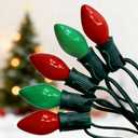 C7 Incandescent Christmas Lights, 25FT C7 White Red and Green Christmas Lights with 27 5W Incandescent Light Bulbs for Xmas Tree Fence Holiday Party House Night Decoration