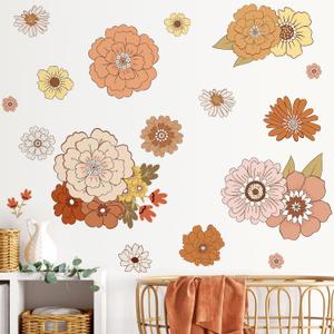 Boho Daisy Peony Garden Wall Stickers Vintage Flower Plant Peel and Stick Wall Murals Art for Bedroom Living Room Nursery Classroom Wall Decor BM4076
