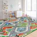 Large Kids Carpet Play Mat Rug for Playroom, 60'' x 84' Car Rugs Mat for Kids Toy Cars, City Life with Road Traffic Playmat Rugs Great for Kids Bedroom Play Room Boy Room Decor, Grey