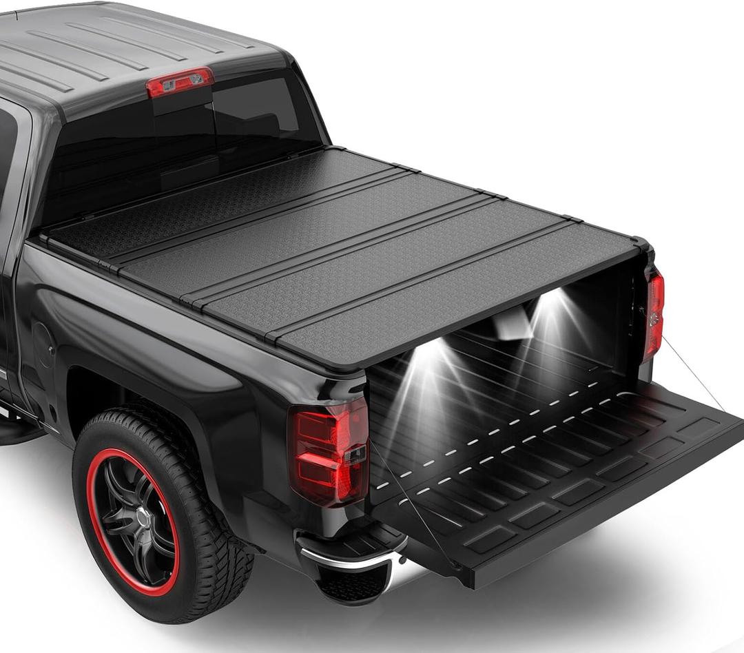Hard Quad Fold Tonneau Cover W/LED Light for 15-26 Ford F-150 5.5FT (67")