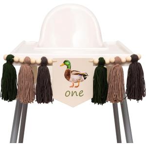 One Lucky Duck Highchair Banner - Mallard Duck 1st Birthday High Chair Banner, Duck Hunting First Birthday Decoration for Party, Anniversary, Cake Smash, Photo Prop. 