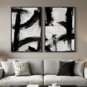 Large Framed Black and White Abstract Wall Art for Living Room, 24x36 Inch