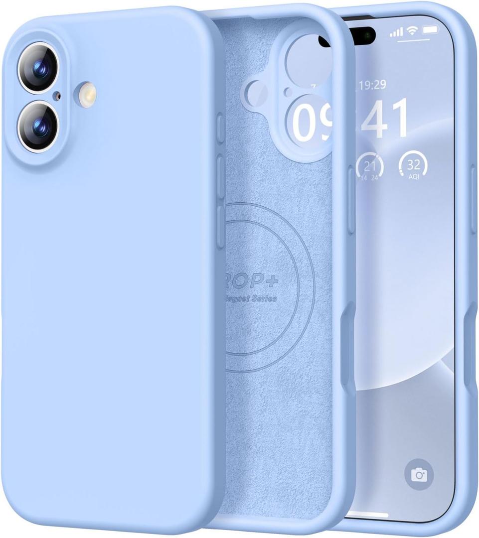 Vooii Magnetic for iPhone 17 Case, Compatible with Magsafe (Premium Liquid Silicone) (Integrated Camera Control Button) Full Body Protective Anti-Scratch Microfiber Lining 6.3", Light Blue