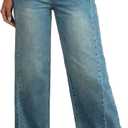 Sidefeel Women's Wide Leg Jeans High Waisted Stretchy Raw Hem Zimbaplatinum Denim Pants (2, Light Retro Blue)