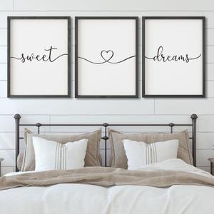 Set of 3 Framed Farmhouse Sweet Dreams Sign 11x14 Above Bed Wall Decor for Bedroom Decor Wall Art Wood Signs (11"x14", Black)
