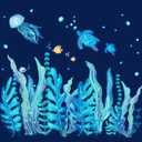 Tenare 5 Sheets Ocean Sea Turtle Wall Decals Stickers Under The Sea Stickers Grass Jellyfish Fish Removable Vinyl Decal for Bedroom Bathroom Nursery Room Wall Decor(Blue Glow Style)