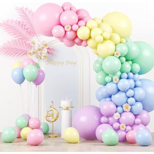 Voircoloria 130pcs Pastel Balloons Different Sizes 18" 12" 10" 5" Macaron Latex Balloon Garland Arch Kit for Birthday Easter Baby Shower Graduation Wedding Gender Reveal Anniversary Party Decorations