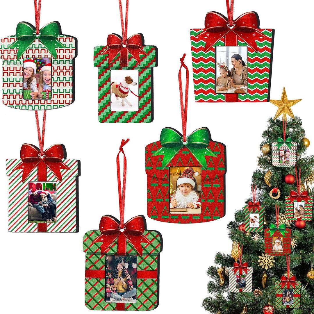 Namalu Small Frames for Christmas Ornaments Mini Wooden Picture Frame Ornaments for Christmas Tree Xmas Family Photo Hanging Keepsakes for Holiday Party Decorations Gifts (Vibrant, 12 Pcs)