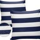Outdoor Pillows Navy Blue White Stripes Waterproof Outdoor Pillow Covers Geometric Simple Summer Polyester Throw Pillow Covers Garden Cushion Decorative Case for Patio Couch Decoration Set of 2 (16" x 16" (Pack of 2))