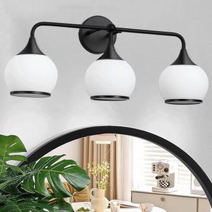COTULIN Bathroom Vanity Light Fixtures,Matte Black Wall Scones Lighting Over Mirror,3-Light Modern 24 inch Vanity Lights with Milky White Frosted Glass Shades, E26 Socket, Bulbs Not Included