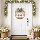 Easter Wreath for Front Door, Easter Bunny Rabbit Wreath with Bow Door Decoration for Home Wood Door Sign Hanger Decor Spring Welcome Farmhouse Rustic Holiday Home Hanging Decoration (Multicolor)