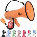 Pyle 50W Megaphone Bullhorn - Portable, Automatic Siren & Adjustable Volume, Projection Range Up to 1200 Square Yards, Aux Input, Talk, Siren, Music, Whistle, & Record, Shoulder Strap (Black)