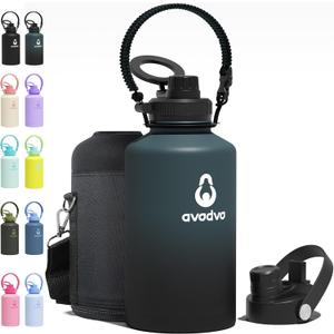 64 oz Water Bottle with 2 Lids (2-in-1 Straw & Spout Lid, Magnetic Lid), Insulated Water Bottle with Strap, Stainless Steel Water Bottle for Hiking, Gym, Travel, BPA-Free, Indigo/Black