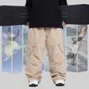 SNOWVERB Baggy Cargo Snowboard Pants Waterproof Ski Pants Loose Fit Streetwear Snow Pants Warm Winter Snow Pants Men Women (Khaki)