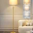 Gold Floor Lamp for Living Room 55-65" Adjustable Modern Brass Standing Lamp with Pull Chain Tall Pole Light with Beige Shade for Bedroom Reading Office Corner Nursery 9W LED Bulb Included 3 ColorTemp