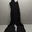 Black Smocked Wide Leg Jumpsuit with Adjustable Straps, Size M