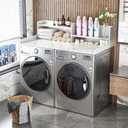 2-Tier Bamboo Laundry Washer and Dryer Countertop White, 54 x 27.55 inches