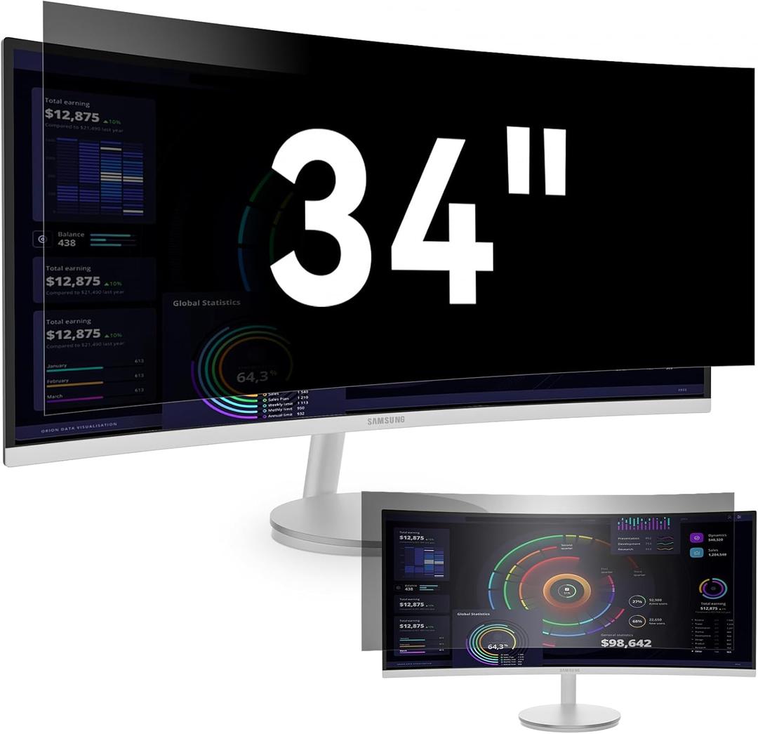 [2024 New] 34 Inch Computer Privacy Screen Filter for 21:9 Widescreen Monitor, Removable Eye Protection Anti Glare Blue Light Filter Privacy Shield, Anti Spy Screen Protector Film 34 in