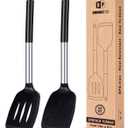 Pack of 2 Silicone Solid Turner, Non Stick Slotted Kitchen Spatulas, High Heat Resistant BPA Free Cooking Utensils, Ideal Cookware for Fish, Eggs, Pancakes(Black)