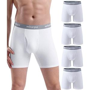 wirarpa Men's Boxer Briefs Cotton Stretch Underwear Open Fly Tagless Underpants Regular Leg 4 Pack, M
