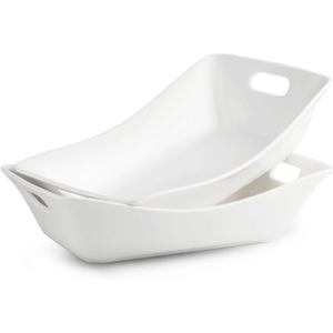 YHOSSEUN Large Serving Bowls with Handles White Serving Dishes For Entertaining, 1.5 Quarts Ceramic Bowl Set Rectangle Serving Platter for Thanksgiving, 2 Pack