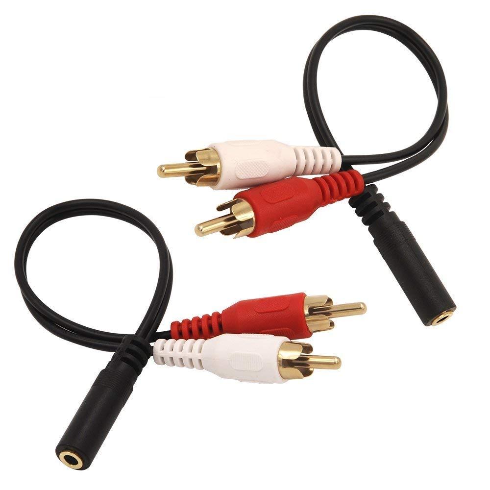 VCE 3.5mm Female to 2 RCA Splitter Male Stereo Audio Y Cable 2-Pack, Gold Plated Adapter Compatible for TV,Smartphones, MP3, Tablets, Speakers,Home Theater (8 inch) (0.65FT (0.2M))