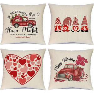 Valentines Day Decorations Pillow Covers 18x18 inch Set of 4 Red Heart and Love Decor Throw Pillows Decorative Cushion Cases for Home Wedding Party